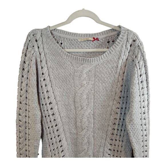 Stradivarius Scoop Neck Longline Cableknit Sweater in Gray Neutral Women's M - Picture 2 of 5